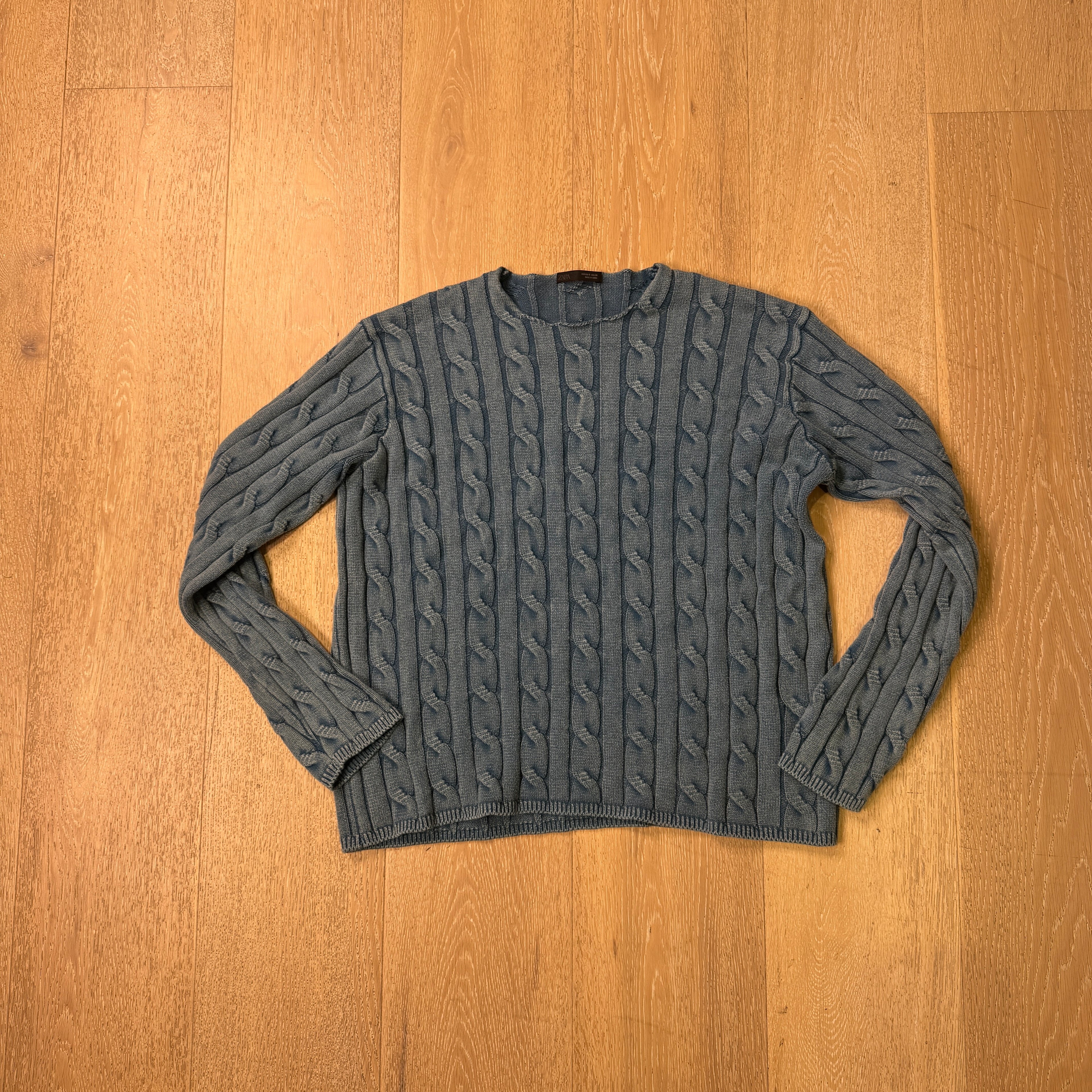 Blue Ribbed Knit Sweater
