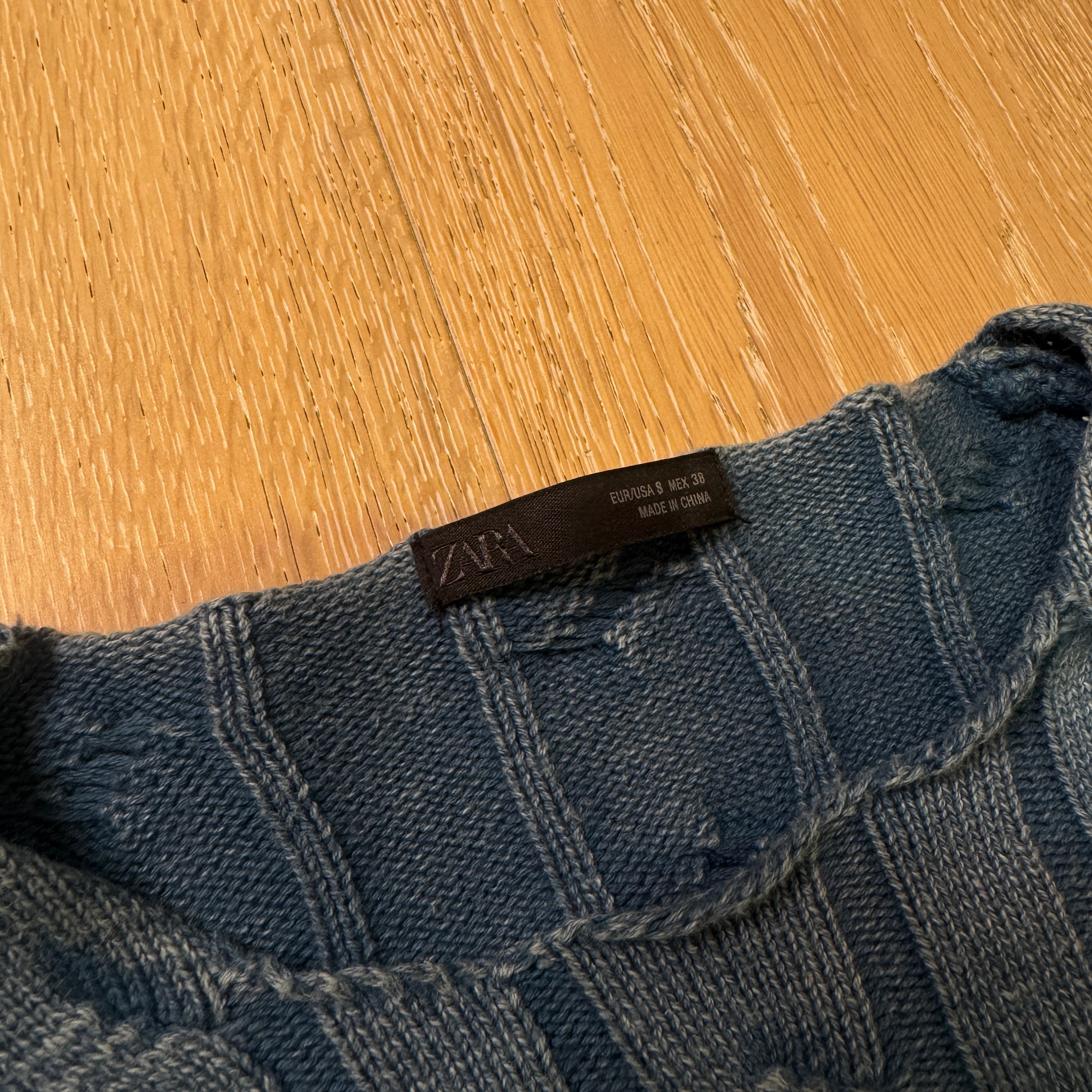 Blue Ribbed Knit Sweater